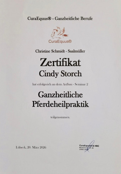 Cindy Storch zertifiziert pferdeheilpraktik